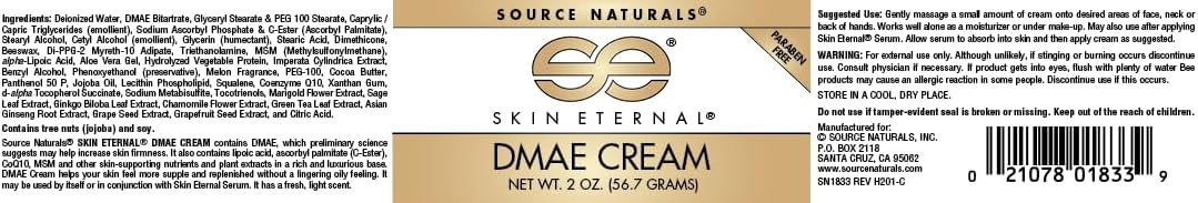 Paraben-Free 2 oz Source Naturals Skin Eternal DMAE Cream for Youthful Skin