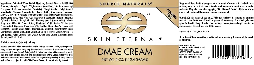 Paraben-Free Source Naturals Skin Eternal DMAE Cream - 4 oz Jar