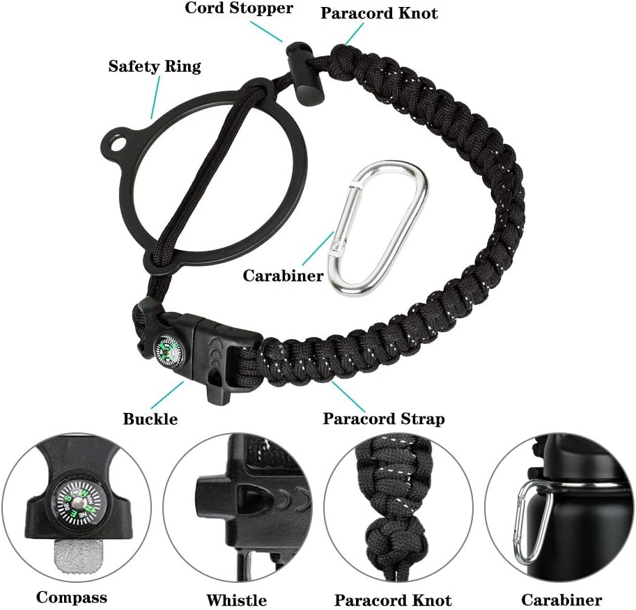 Paracord Handle for Wide Mouth Bottles 12oz-64oz - Durable Water Bottle Strap - Fits Various Sizes - Ideal Bottle Handle