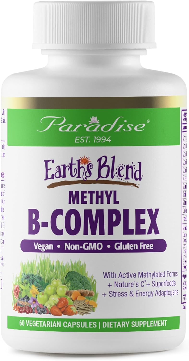 Paradise Herbs B-Complex with Methylated B Vitamins, Superfoods, Energy & Immunity Support - 60 Capsules