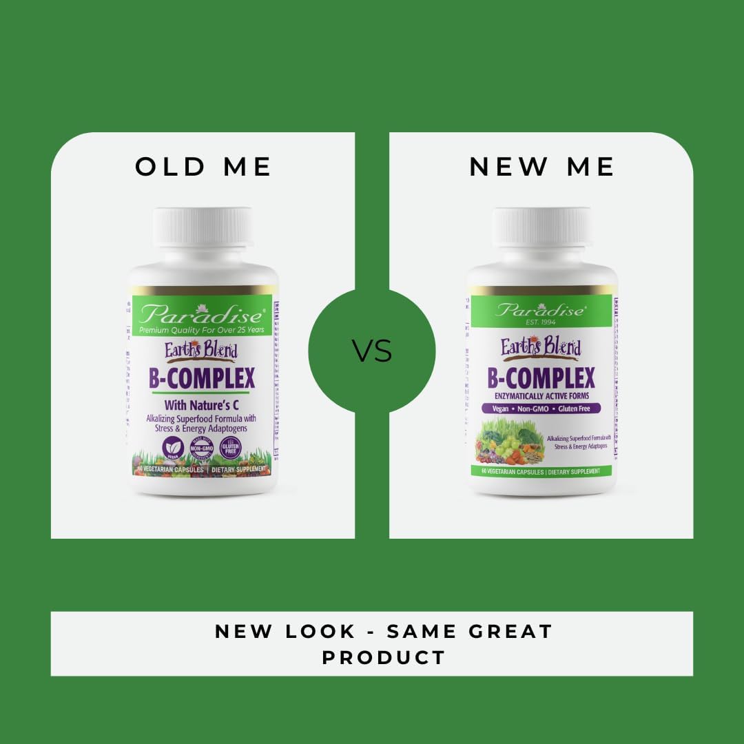 Paradise Herbs B-Complex with Methylated B Vitamins, Superfoods, Energy & Immunity Support - 60 Capsules