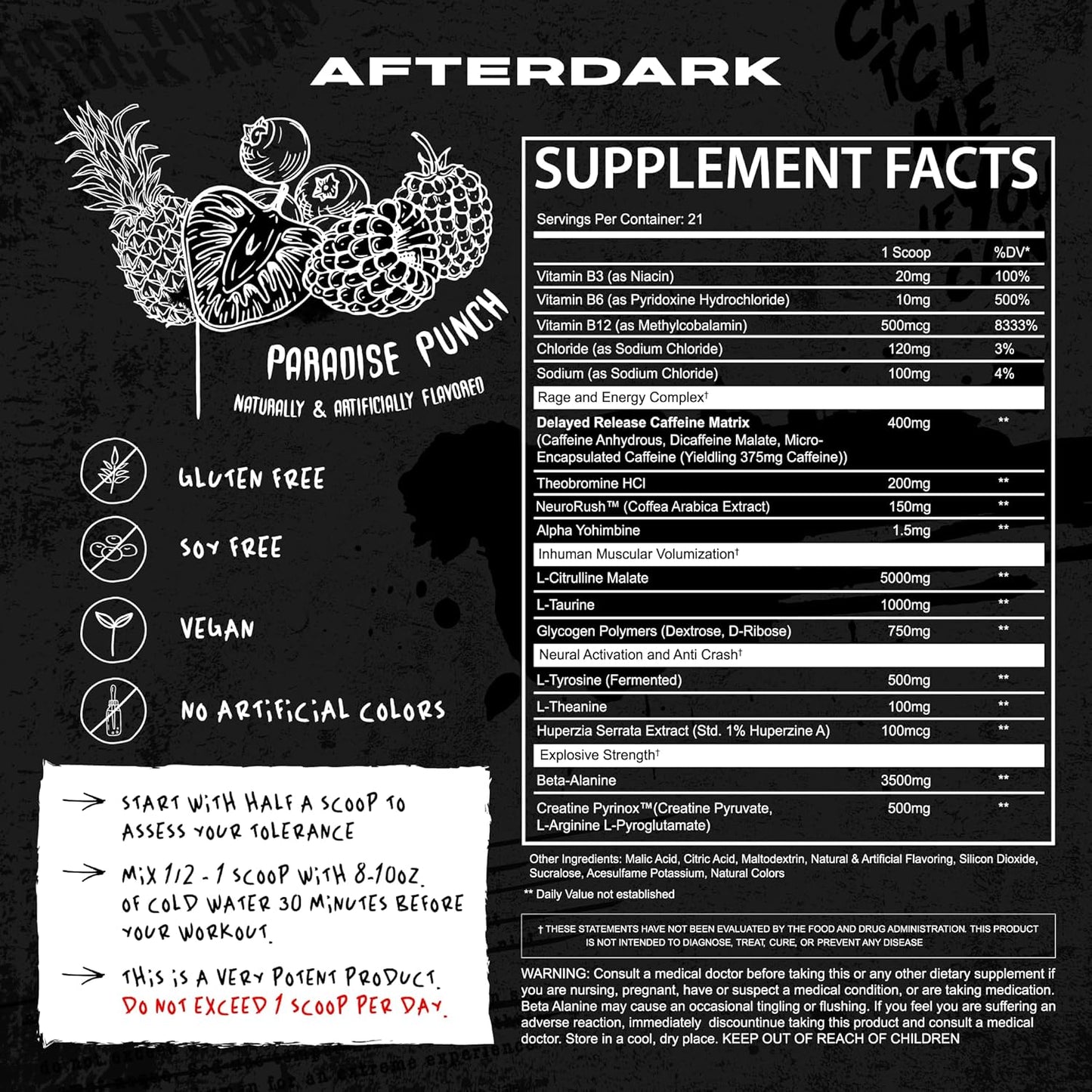 Paradise Punch AFTERDARK INHUMAN Pre-Workout Powder with Enhanced Mind-Muscle Connection and Sustained Energy