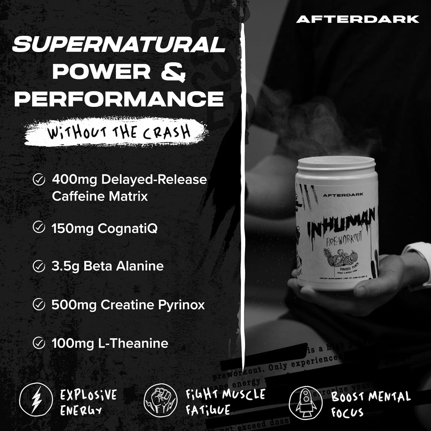 Paradise Punch AFTERDARK INHUMAN Pre-Workout Powder with Enhanced Mind-Muscle Connection and Sustained Energy