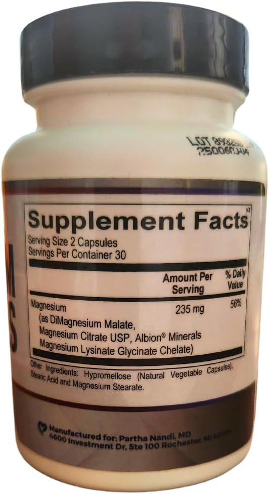 Partha Nandi, MD Triple Magnesium Complex - 60 Capsules - High Absorption Forms - 235 mg - Magnesium Supplement for Sleep - Broad Spectrum Magnesium Capsules