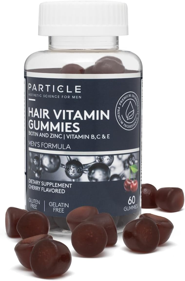Particle Hair Growth Gummies with Biotin, Zinc, Vitamins A, C, E, B12 - 60 Count, 1 Month Supply for Thicker Hair & Growth