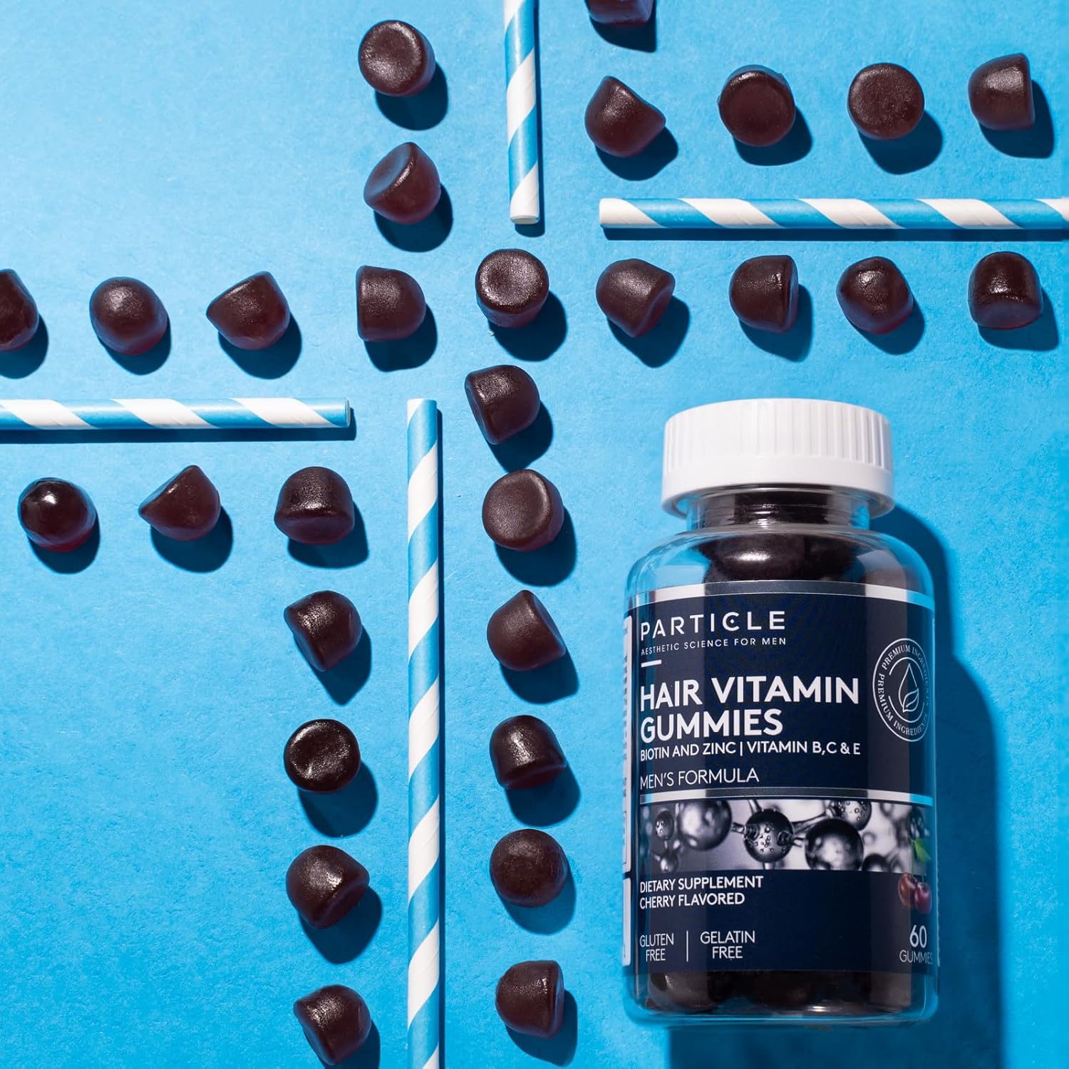 Particle Hair Growth Gummies with Biotin, Zinc, Vitamins A, C, E, B12 - 60 Count, 1 Month Supply for Thicker Hair & Growth