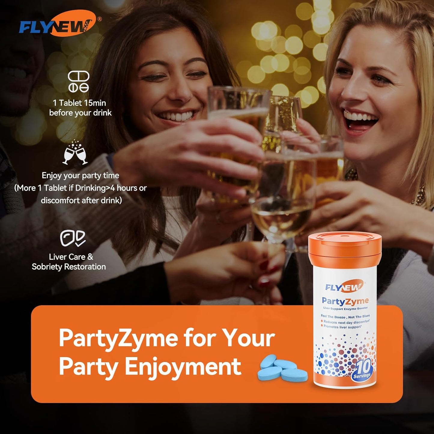 PartyZyme Hangover Relief Pills with DHM, NADH, Vitamin C & L-Theanine - Liver Support for Better Mornings - Travel-Friendly - Made in USA (10 Caps)