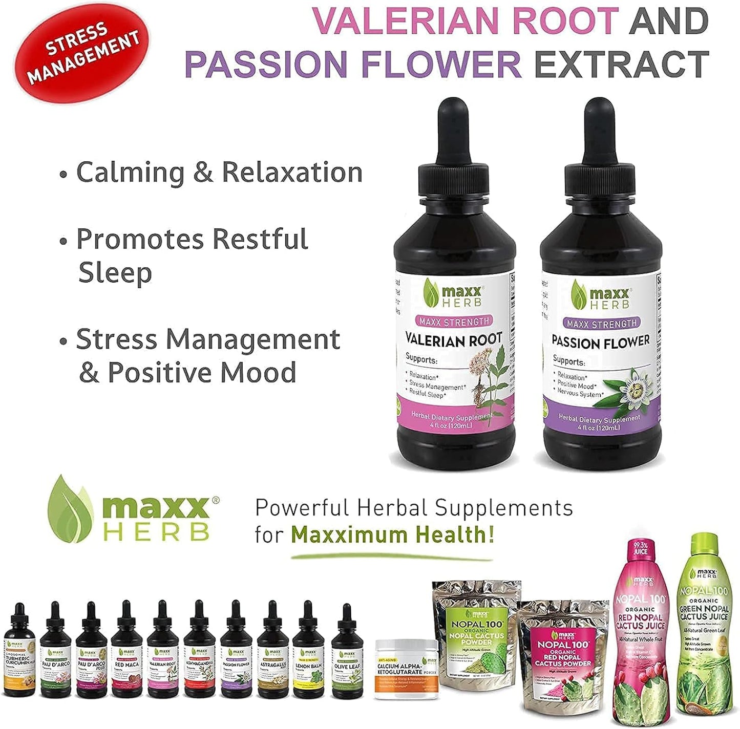 Passion Flower and Valerian Root Extract Blend for Relaxation and Stress Relief - Alcohol-Free 4 Oz Bottle (60 Servings)