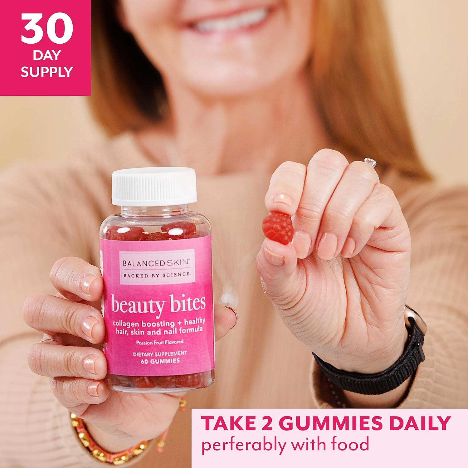 Passion Fruit Flavored Biotin Gummy Vitamins for Hair Growth and Healthy Skin - Collagen Infused Beauty Bites with 6000 mcg Biotin and Vitamins - Balanced Skin Supplement