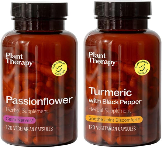 Passionflower and Turmeric Capsules with Black Pepper for Herbal Supplement Therapy
