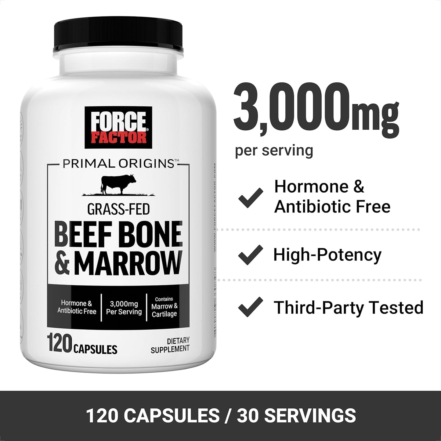 Pasture-Raised Grass Fed Beef Bone and Marrow Cartilage Supplement - Non-GMO, Hormone-Free, 120 Capsules