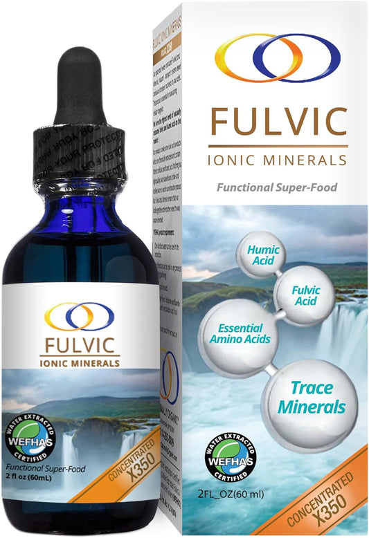 Patented BioActive Fulvic Ionic Minerals X350 - Water Extracted with Humic Acid, Trace Minerals, Electrolytes & Amino Acids - 8+ Month Supply