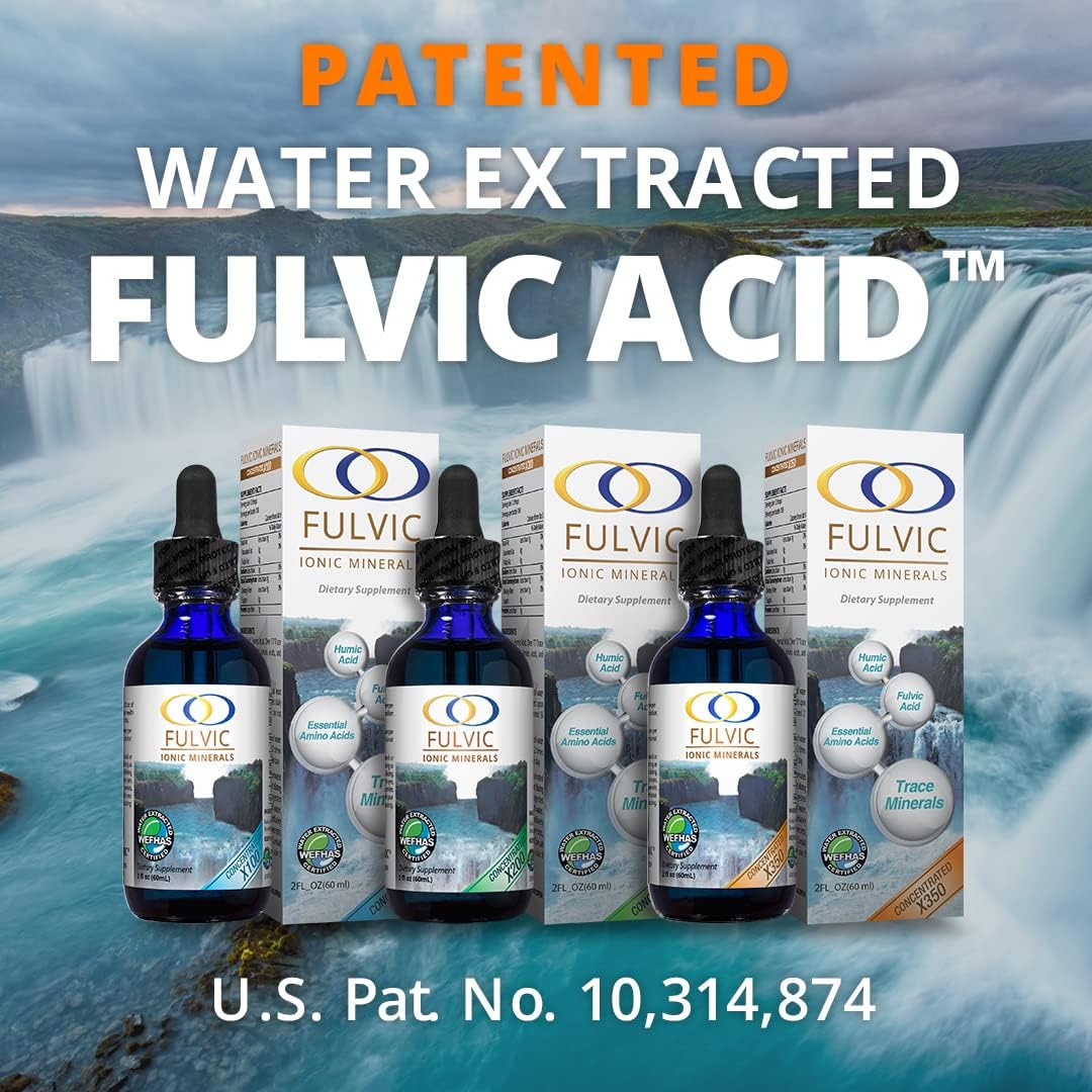 Patented BioActive Fulvic Ionic Minerals X350 - Water Extracted with Humic Acid, Trace Minerals, Electrolytes & Amino Acids - 8+ Month Supply
