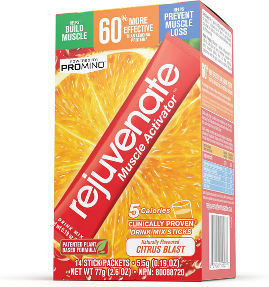 Patented EAA Muscle Building Drink Sticks - 11x Better Than Whey Protein, Citrus Blast Flavor, 14 Count