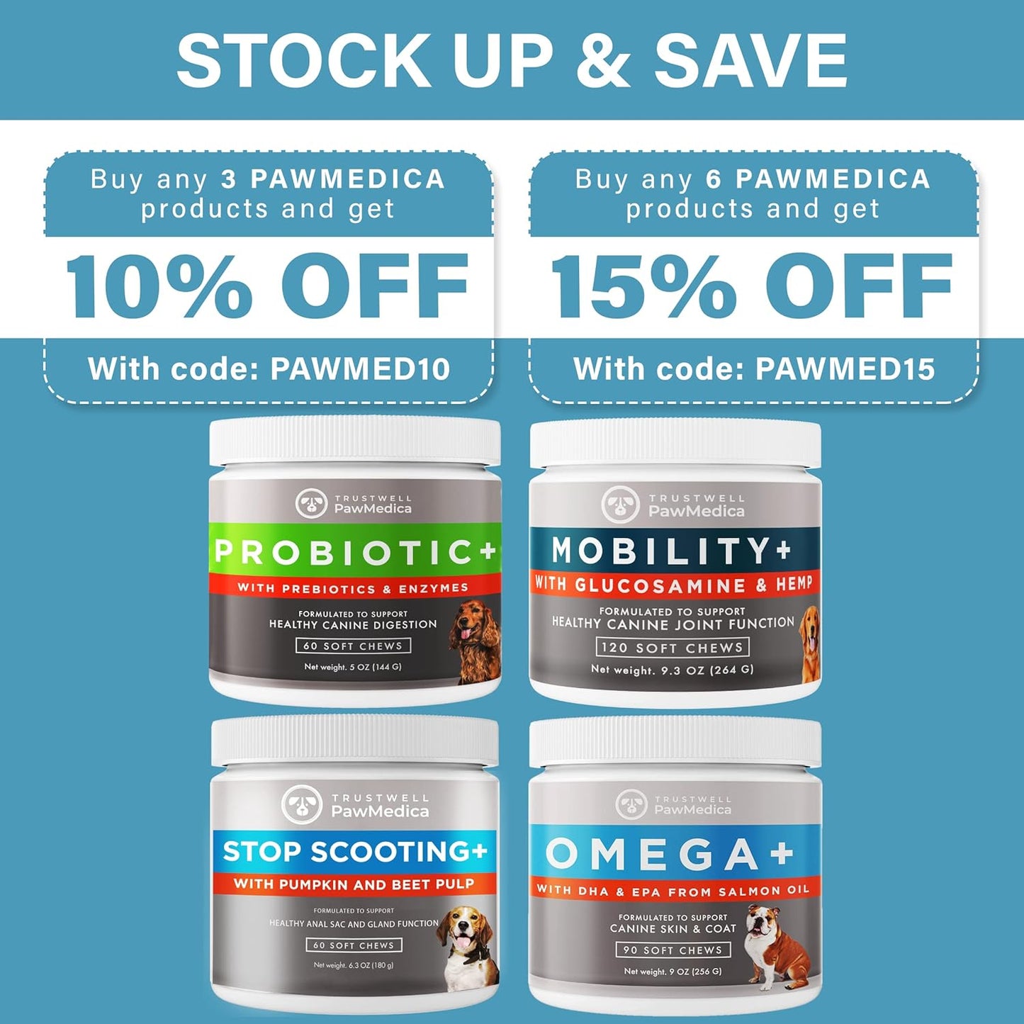 PawMedica Omega 3 Fish Oil Supplement for Dogs, Promotes Healthy Skin & Coat, Vitamin Chews for Dog Allergies