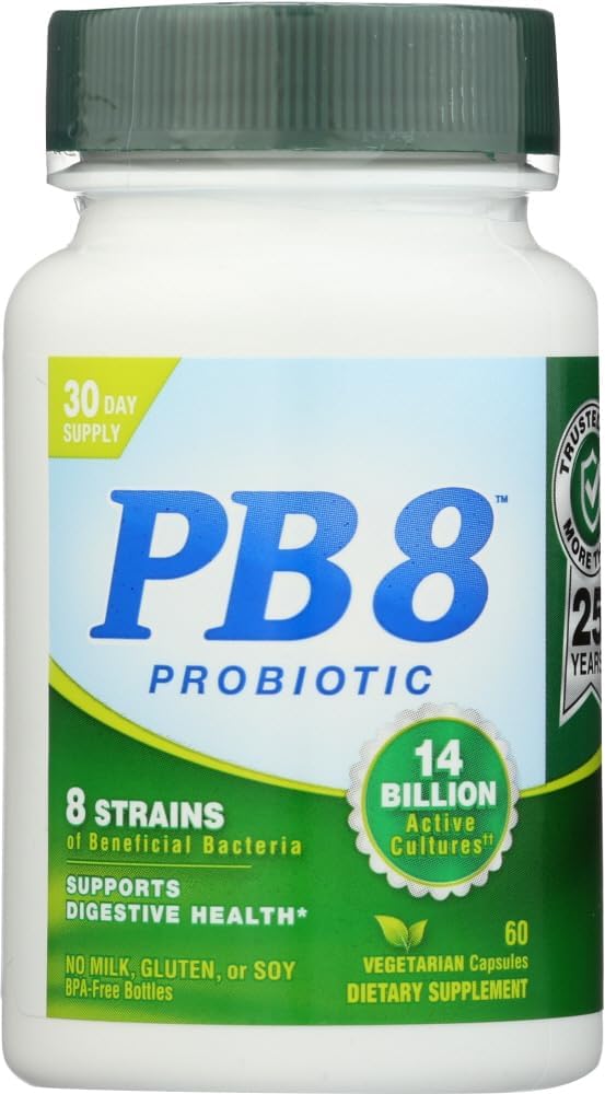 PB 8 Probiotic Acidophilus Capsules - 60 Count, Vegetarian Formula for Gut Health and Digestive Support