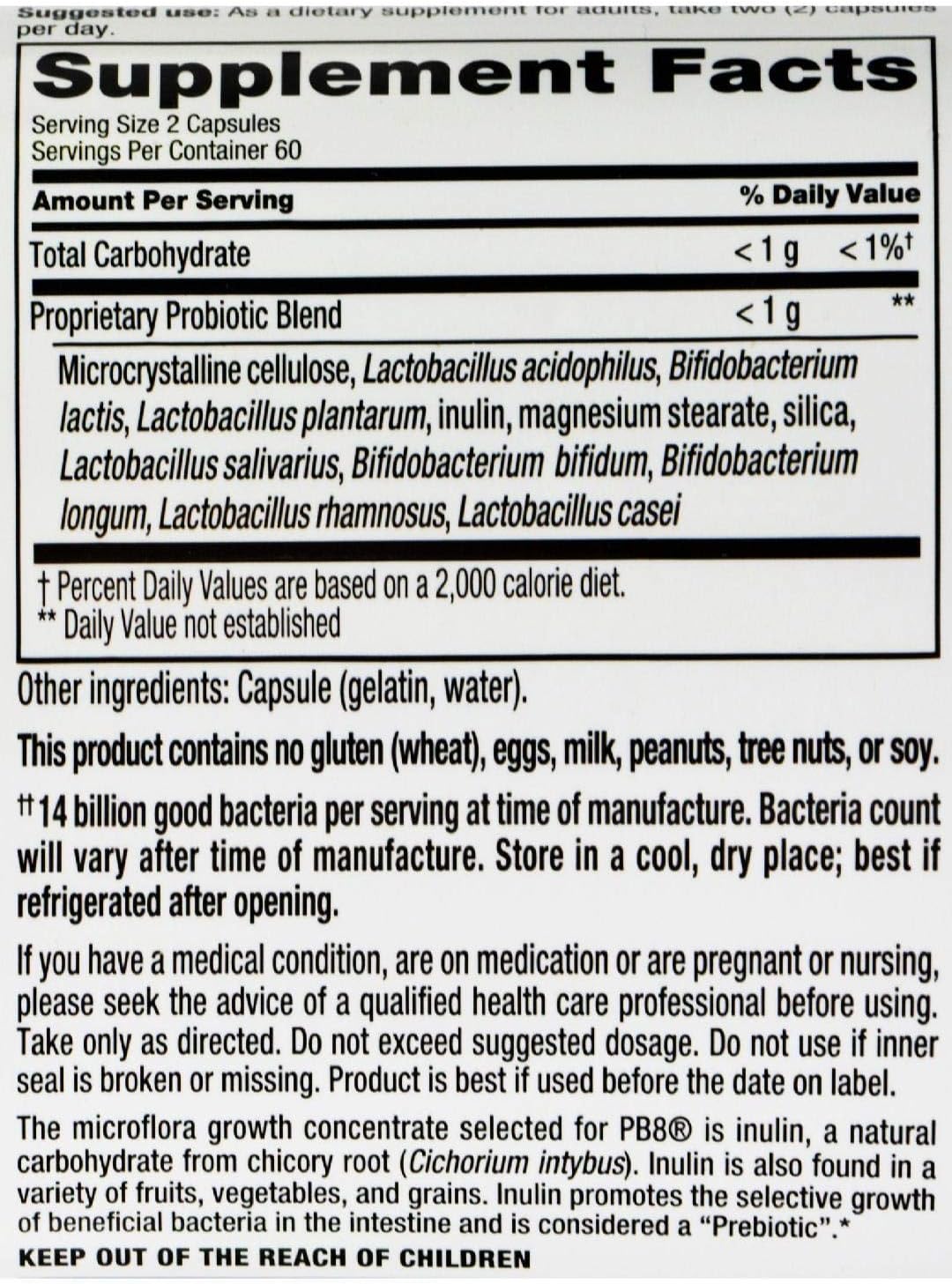 Pb8 Acidophilus Original Probiotic Supplement - 120 Count Bottle