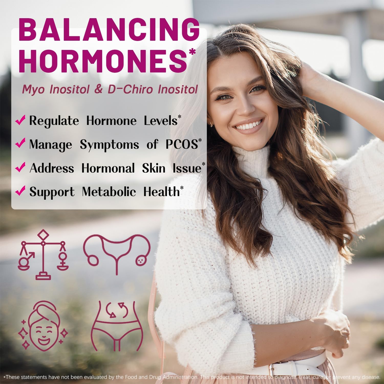 PCOS Inositol Supplement | 2050mg Myo-Inositol & D-Chiro Inositol | 40:1 Ratio | Vitamin B8 | Hormone Balance & Menstrual Support