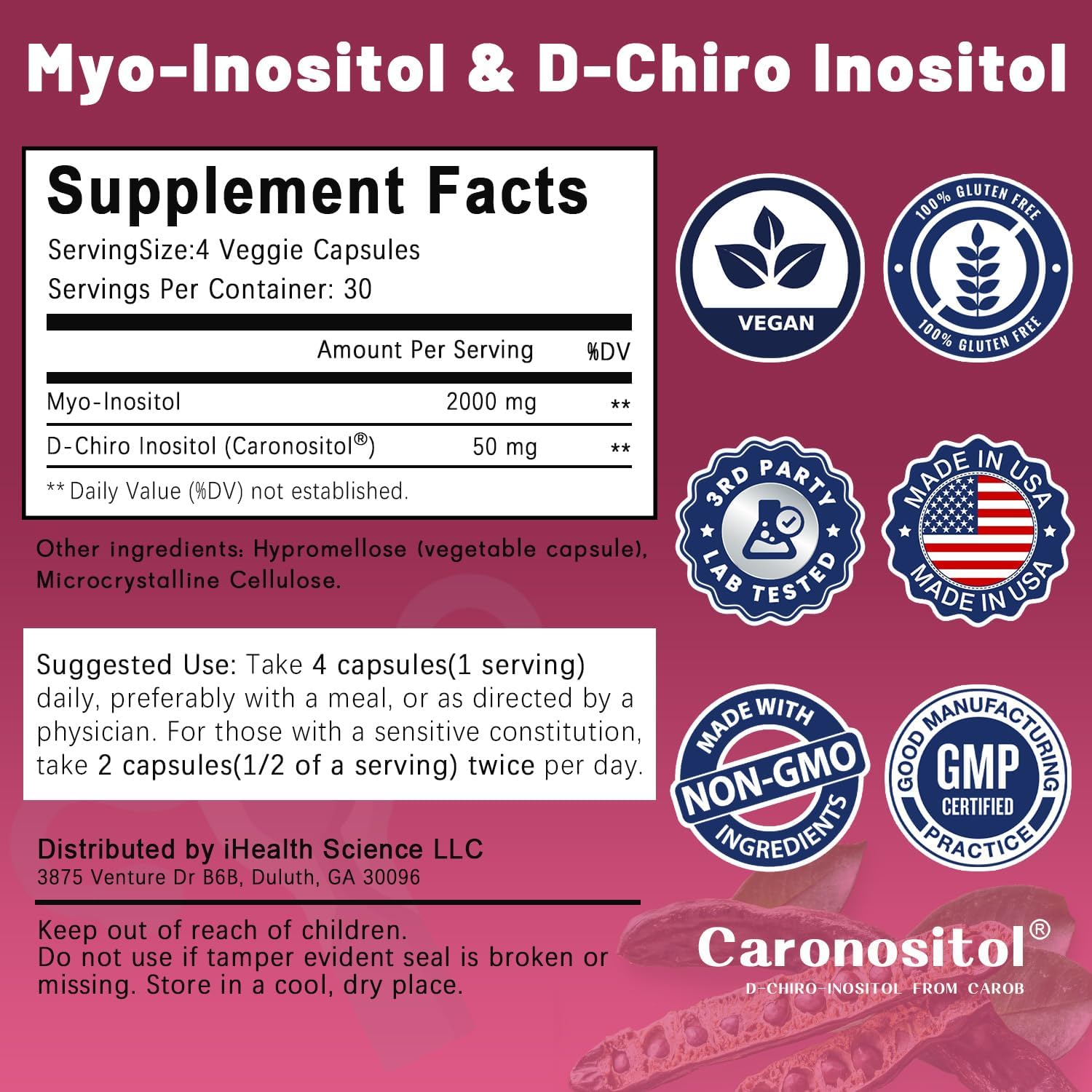 PCOS Inositol Supplement | 2050mg Myo-Inositol & D-Chiro Inositol | 40:1 Ratio | Vitamin B8 | Hormone Balance & Menstrual Support