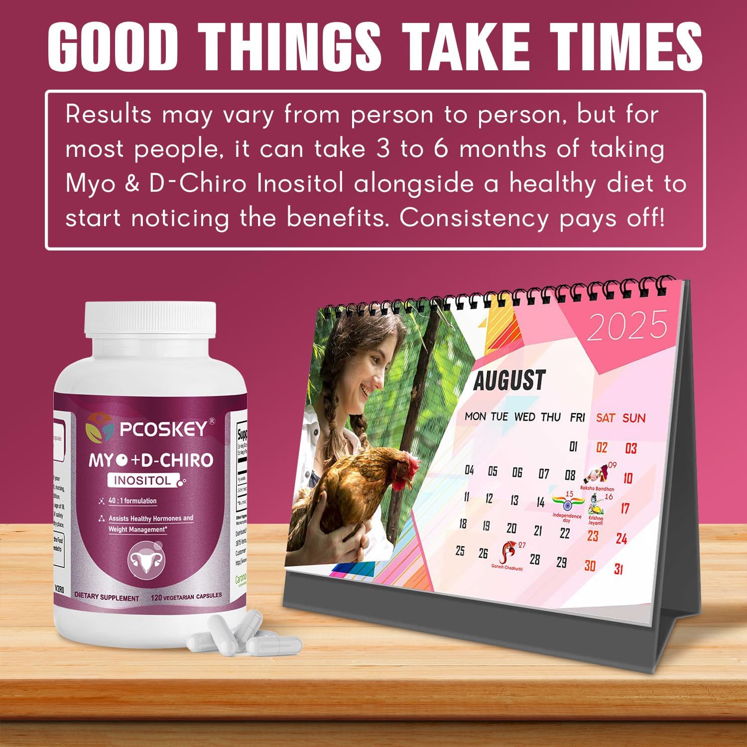 PCOS Inositol Supplement | 2050mg Myo-Inositol & D-Chiro Inositol | 40:1 Ratio | Vitamin B8 | Hormone Balance & Menstrual Support