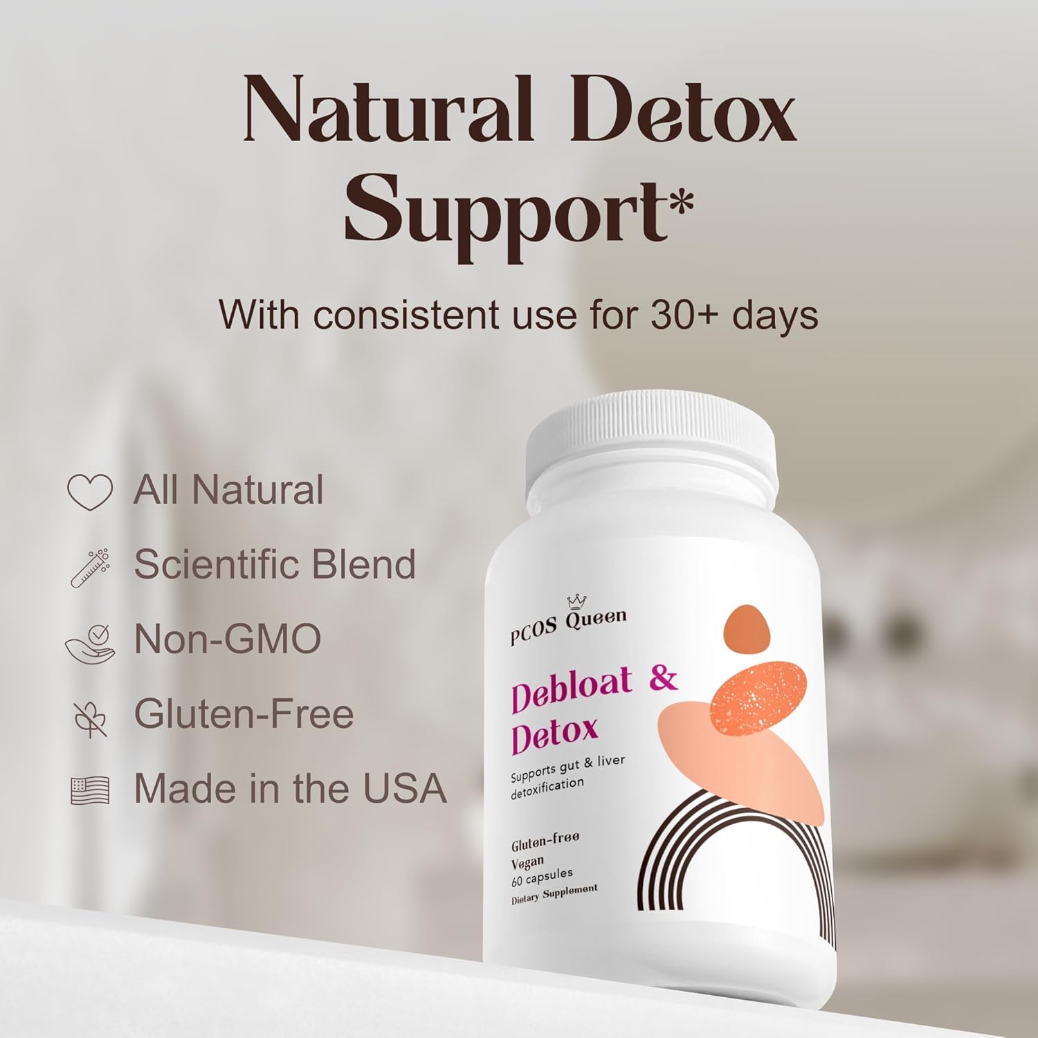 PCOS Queen Detox & Debloat Supplement - Vegan Gut & Liver Support for Women - Milk Thistle & Dandelion Formula - 1 Bottle