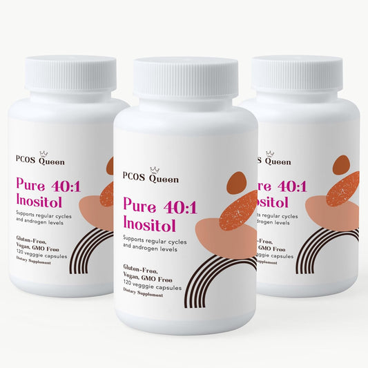 PCOS Queen Pure Inositol Supplement 40:1 Ratio - Supports Fertility, Skin, & Menstrual Health - 3 Bottles