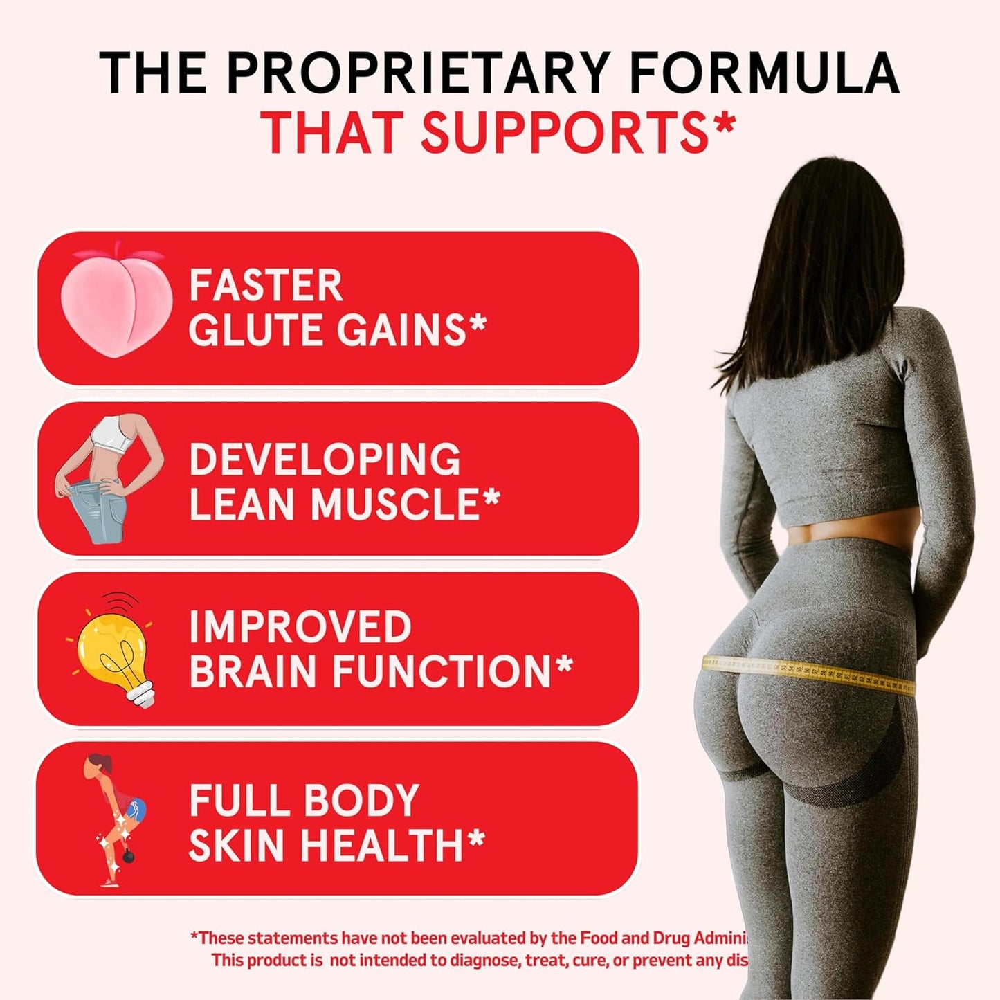 Peach Flavored Glute Builder Creatine for Women with Collagen and BCAAs, 5g Vegan Micronized Creatine per Serving for Energy and Muscle Support - 30 Servings