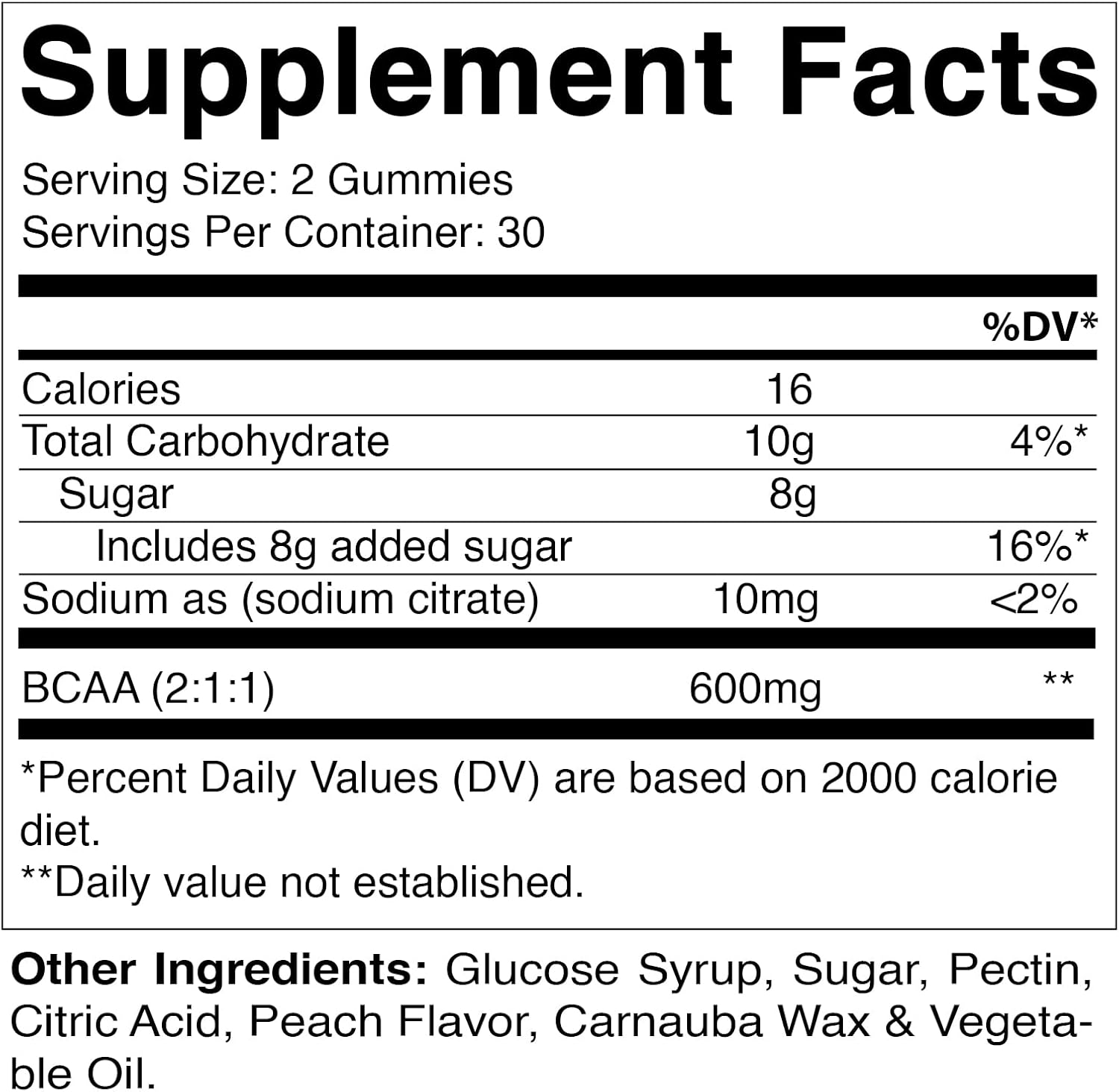 Peach Flavored Vitamatic BCAA Gummies - 600mg per Serving - 60 Vegan Pectin Gummies - Branch Chain Amino Acid Supplement