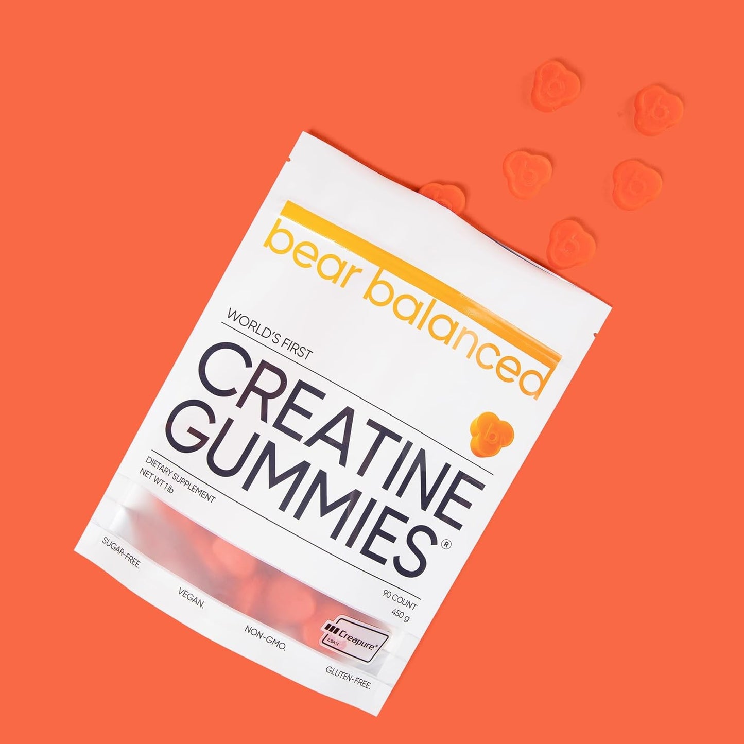 Peach Mango Creatine Gummies with L-Theanine, L-Tyrosine & B12 for Muscle Growth - Men & Women, 1 Pack
