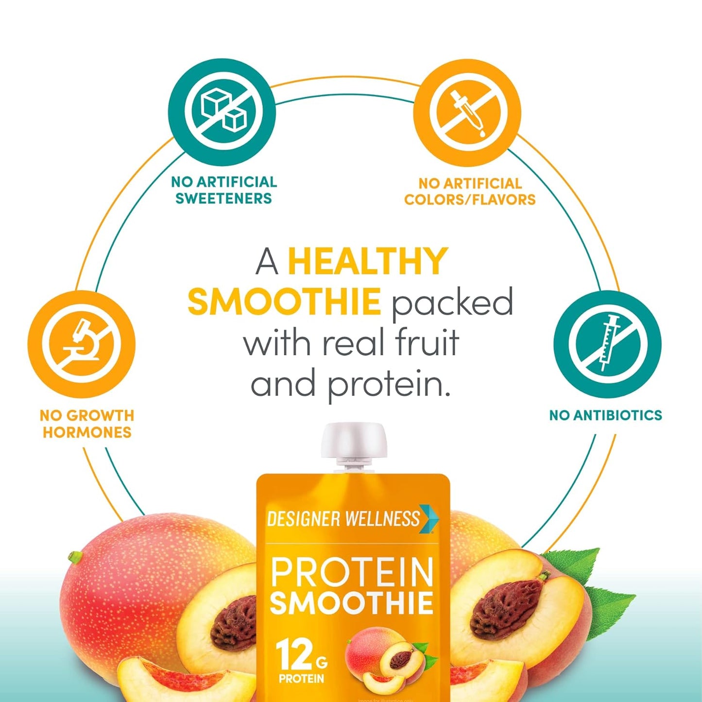 Peach Mango Designer Wellness Protein Smoothie - 12g Protein, Low Carb, Gluten-Free - 12 Pack