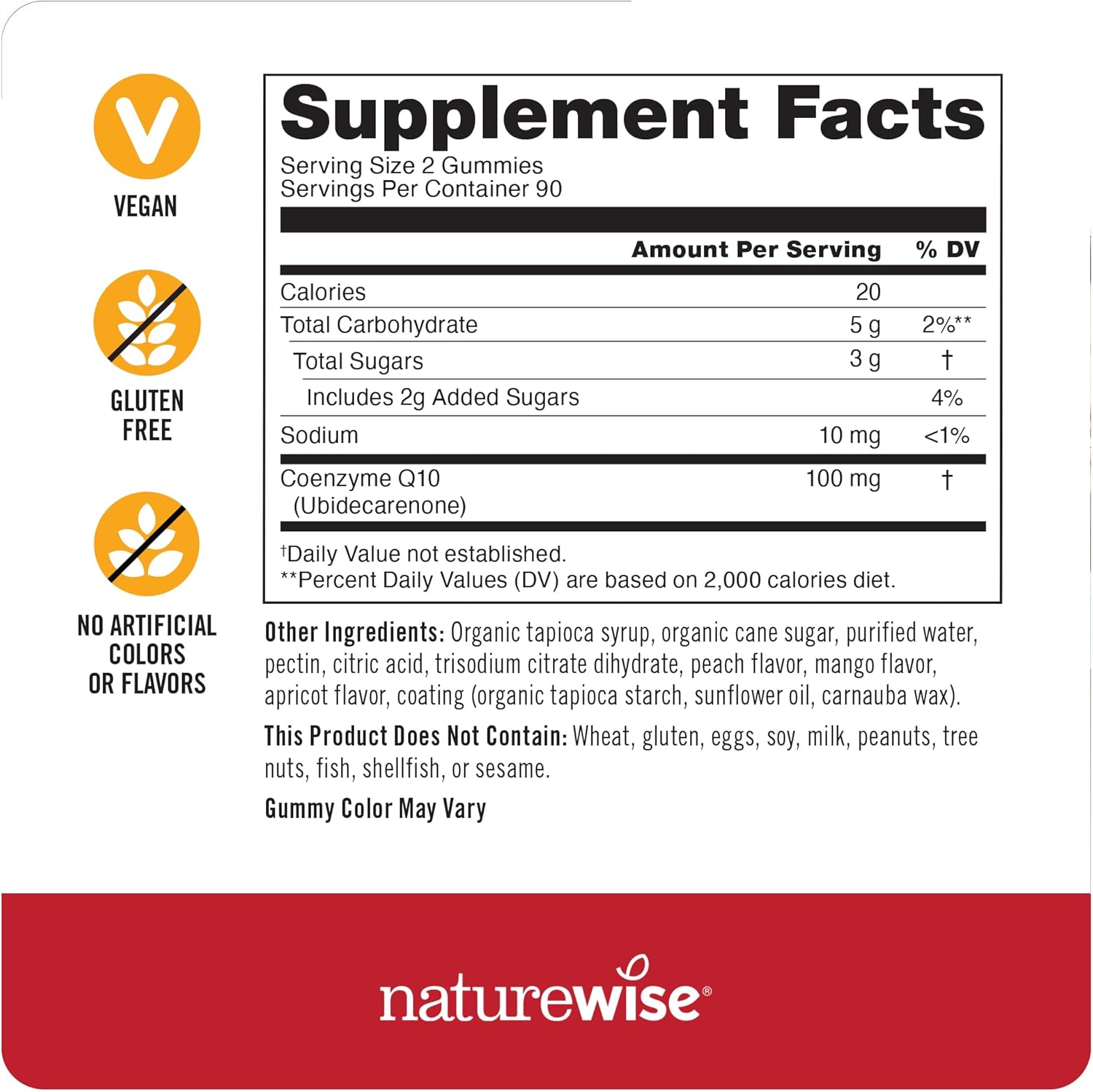 Peach Mango Flavored NatureWise CoQ10 Gummies - 100mg Heart Health Supplement - 180 Count Vegan Pectin-Based Antioxidant Gummies