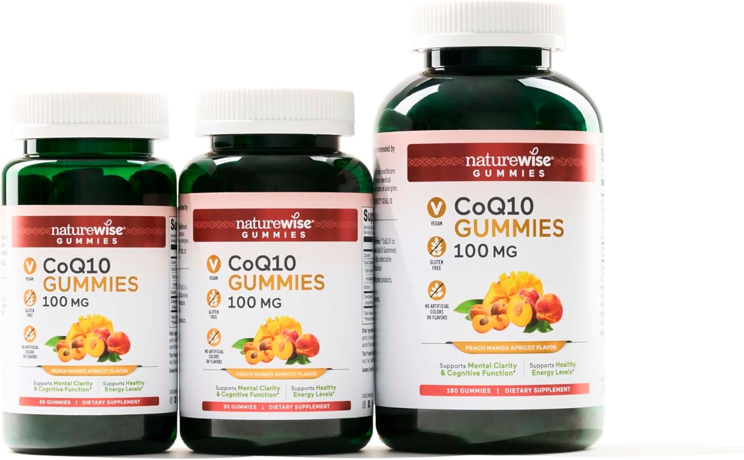 Peach Mango Flavored NatureWise CoQ10 Gummies - 100mg Heart Health Supplement - 180 Count Vegan Pectin-Based Antioxidant Gummies