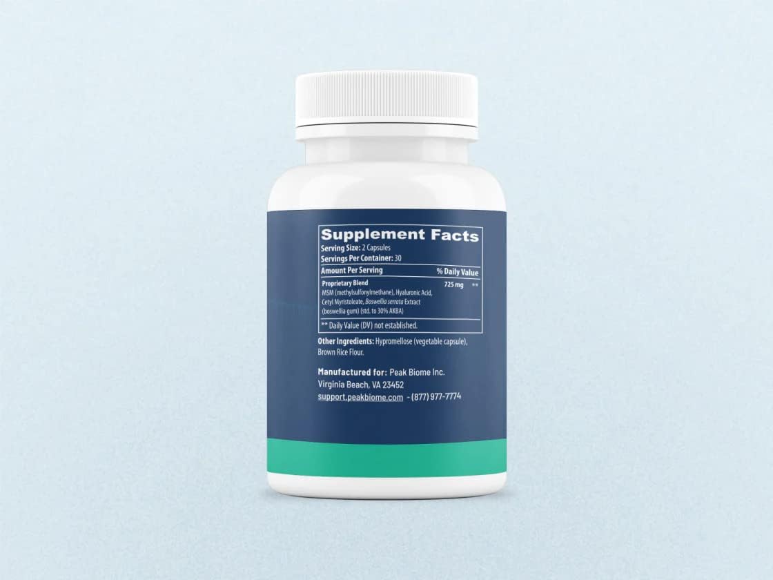 Peak Biome Joint Support Supplement with MSM & Hyaluronic Acid for Joint Comfort & Flexibility