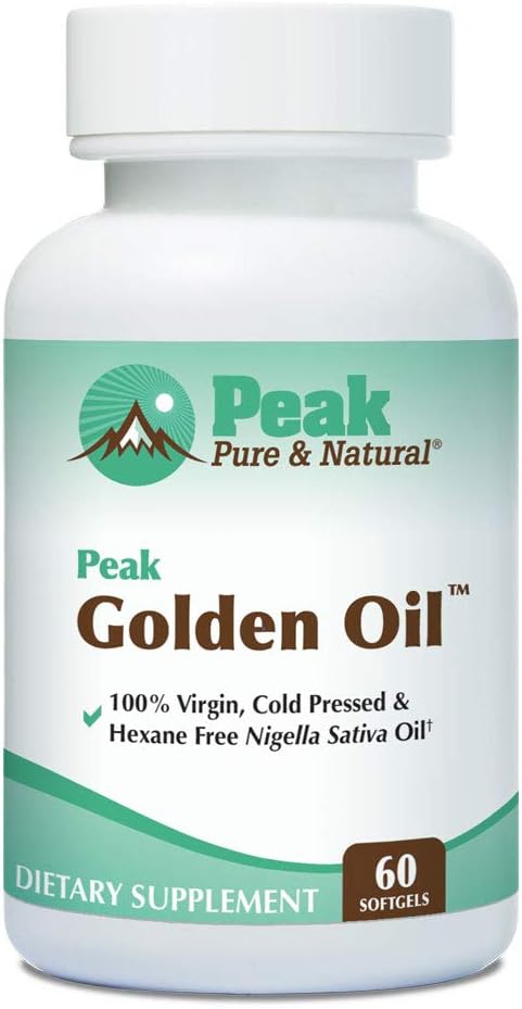Peak Pure & Natural Organic Black Seed Oil Supplement - Cold Pressed Golden Oil for Digestive Health, Skin Nutrition, Joint Comfort - 60 Capsules