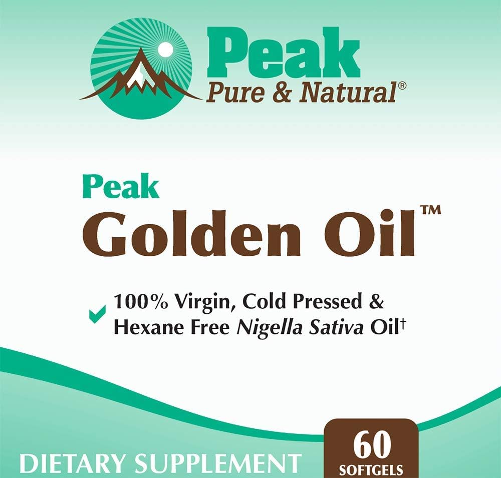 Peak Pure & Natural Organic Black Seed Oil Supplement - Cold Pressed Golden Oil for Digestive Health, Skin Nutrition, Joint Comfort - 60 Capsules