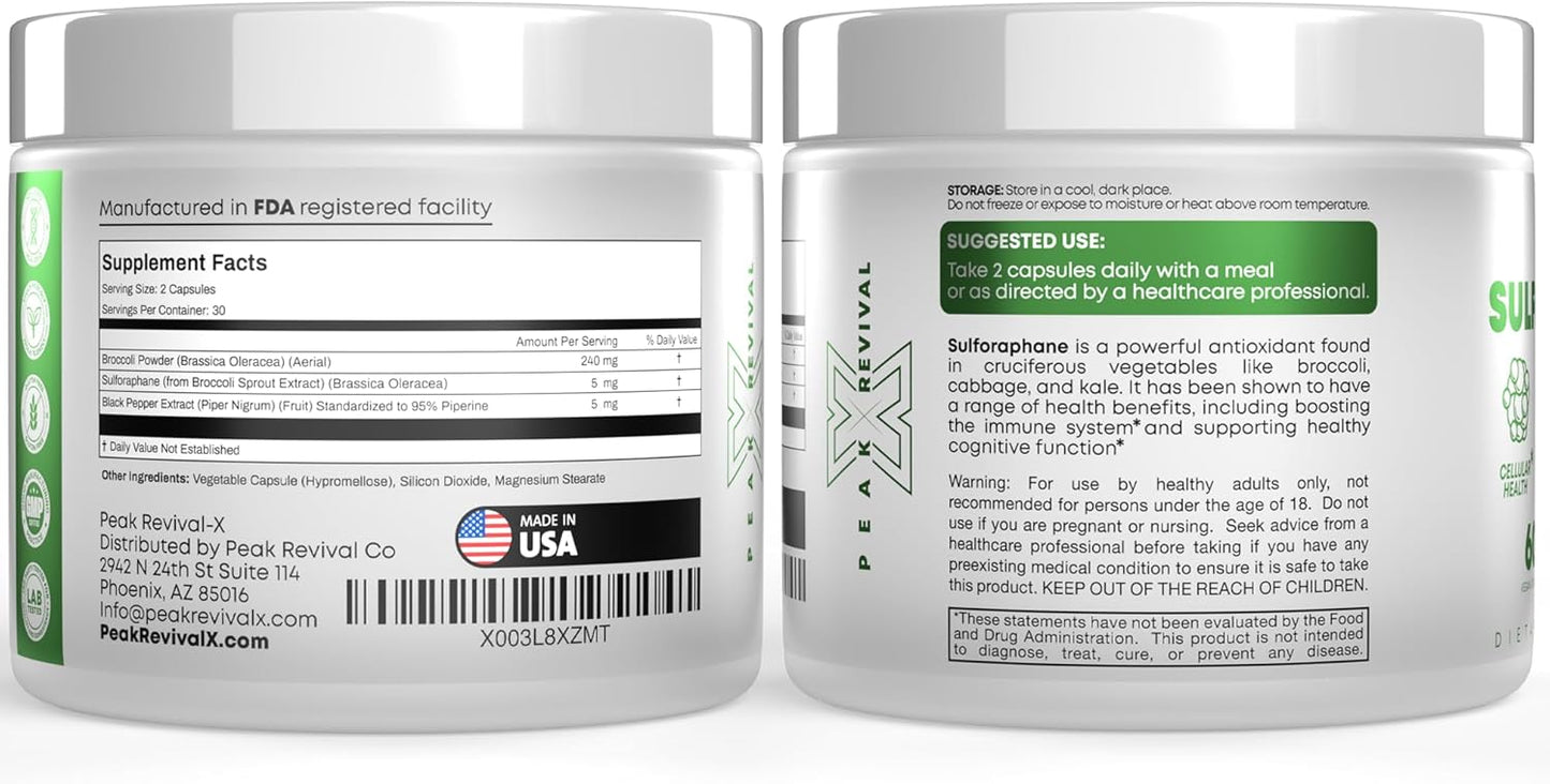 Peak Revival-X Fadogia Agrestis Sulforaphane Supplement for Energy & Cognitive Function - 60 Capsules