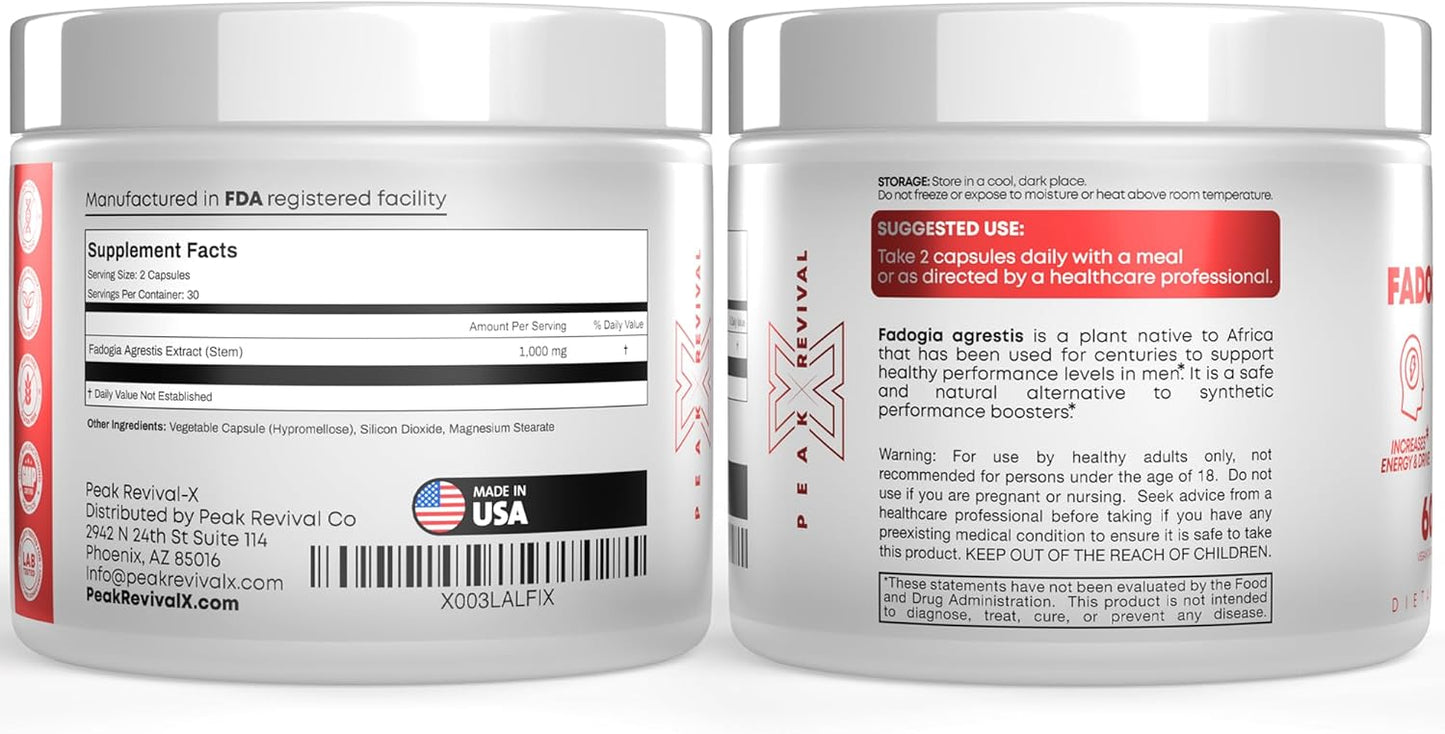 Peak Revival-X Fadogia Agrestis Sulforaphane Supplement for Energy & Cognitive Function - 60 Capsules