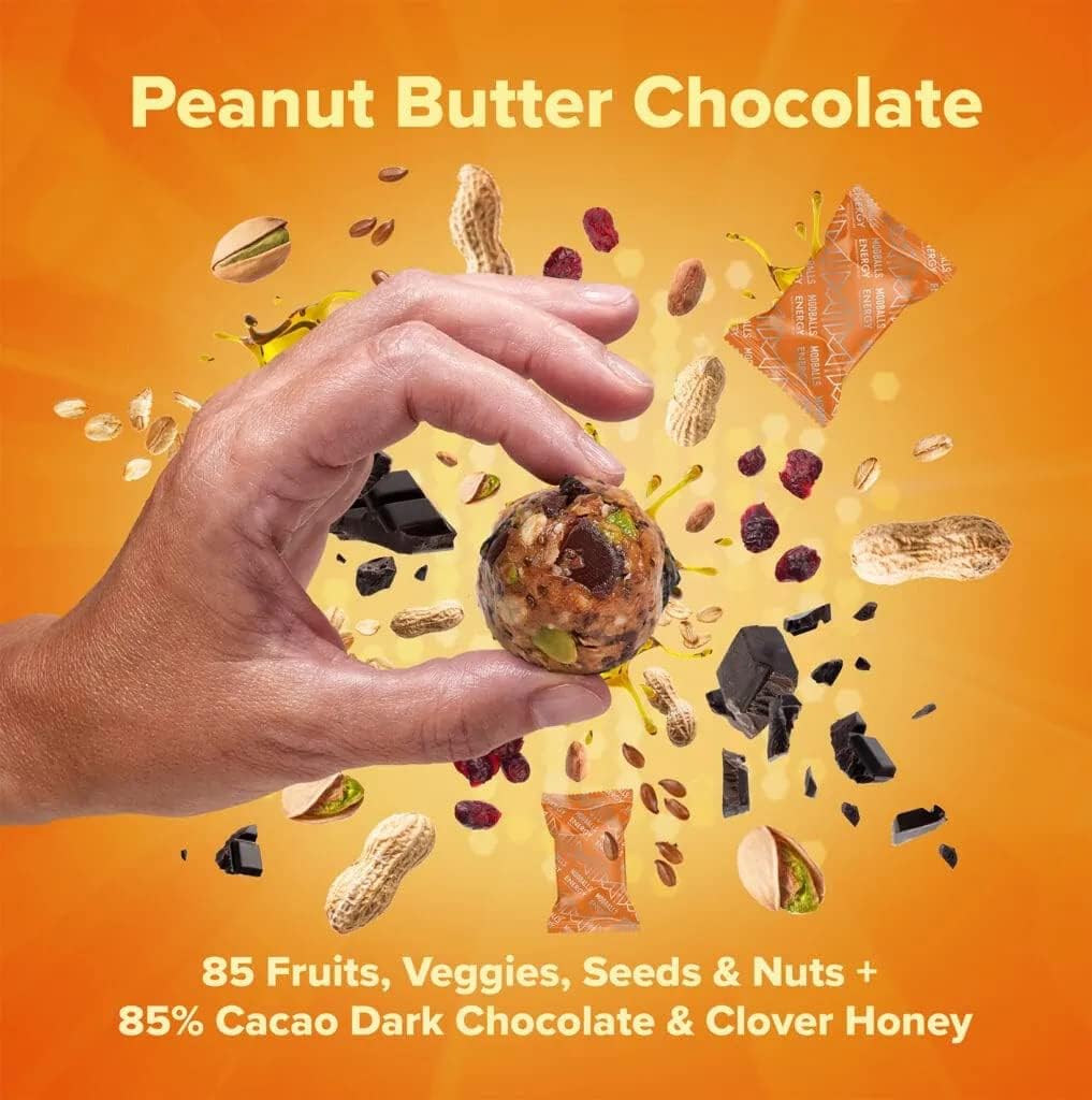 Peanut Butter Chocolate Clean Energy Bites - M MODBALLS Hardcore Healthy Bites, 20 Servings, Pure Fuel Not Stimulants