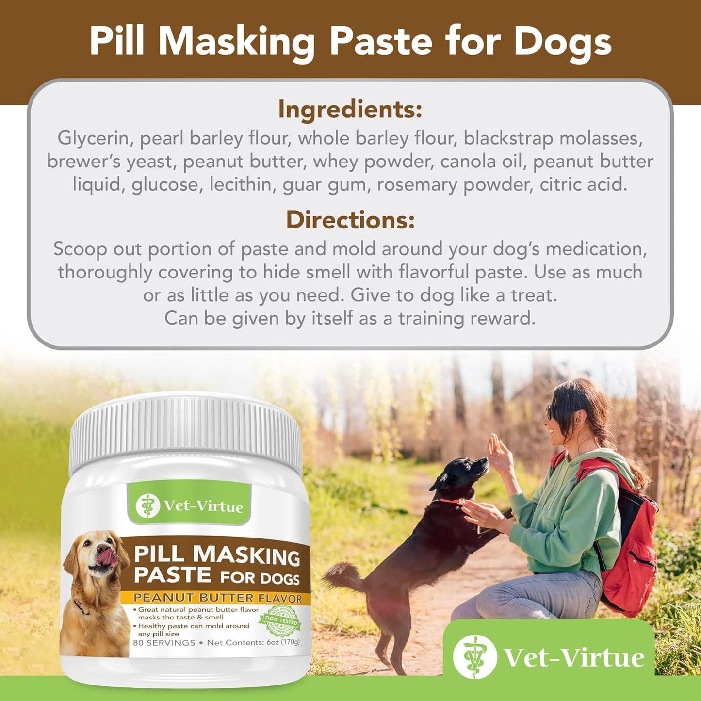 Peanut Butter Pill Masking Paste for Dogs - Natural Ingredients, Perfect Pet Medicine Treats to Hide Pills & Capsules, Packed with Flavor