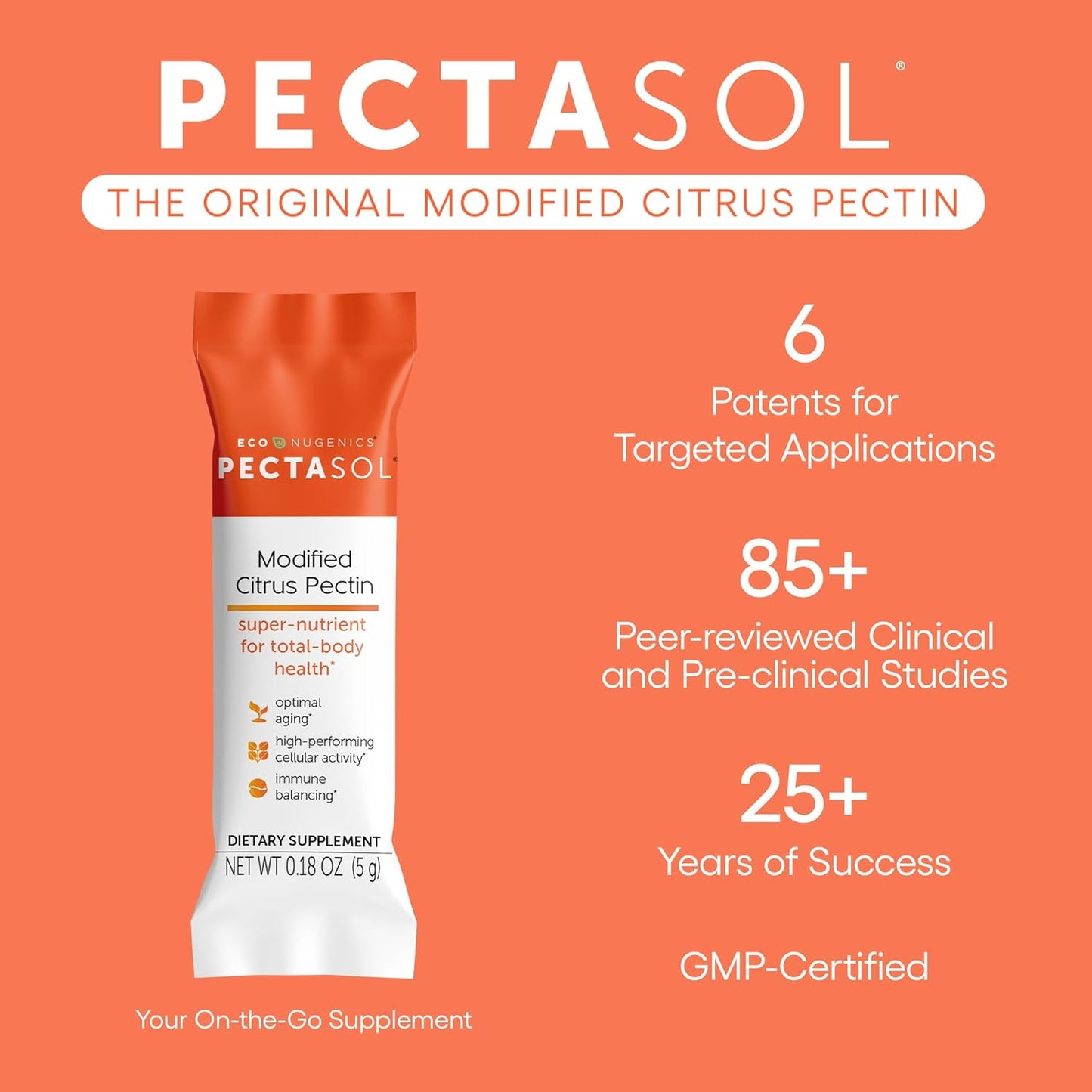 PectaSol Modified Citrus Pectin Stick Packs - 15 5g Packs for Heart, Immune System, Inflammation, Aging + Healthy Galectin-3 Levels