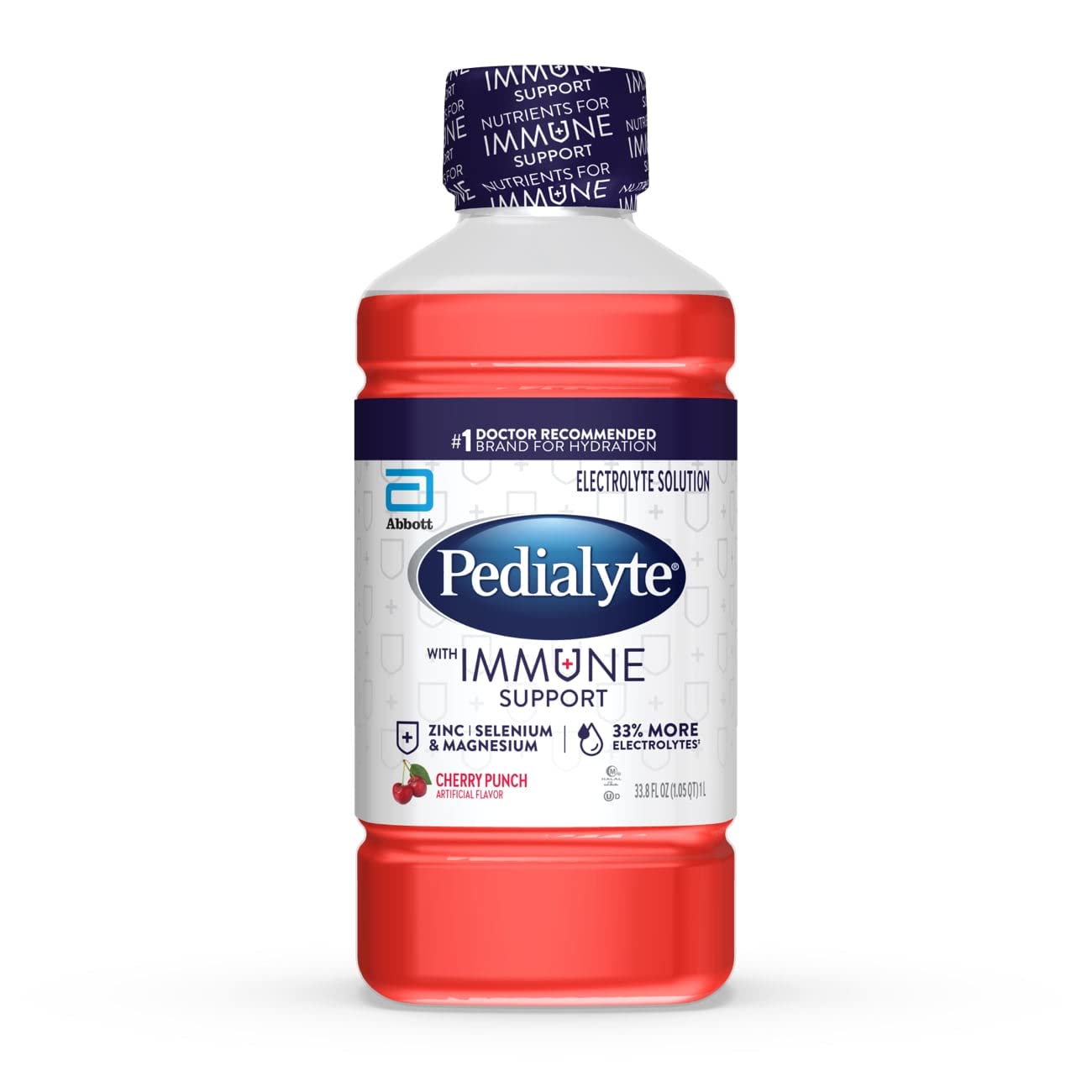 Pedialyte Cherry Punch Drink with Zinc, Selenium, Magnesium - Immune Support & Electrolyte Hydration, 1 Liter