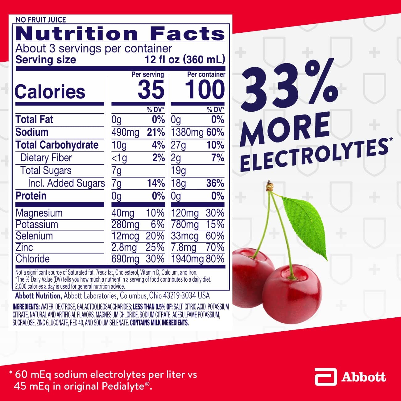 Pedialyte Cherry Punch Drink with Zinc, Selenium, Magnesium - Immune Support & Electrolyte Hydration, 1 Liter