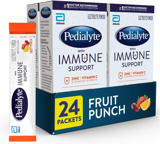 Pedialyte Immune Support Electrolyte Drink Powder Packets, Fruit Punch, 24 Packets - BoostGo Australia