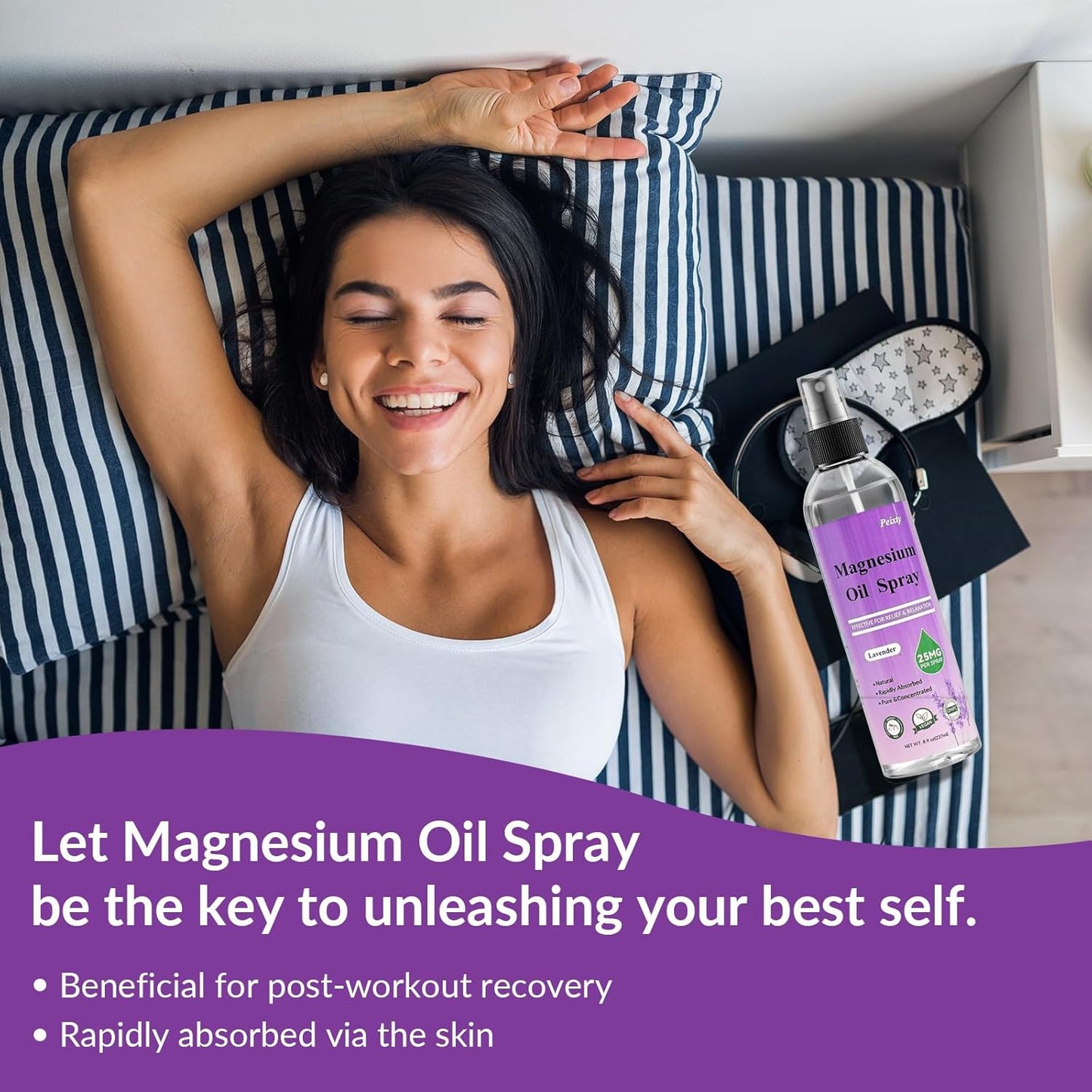 Peixty Lavender Magnesium Oil Spray, 8 fl oz - Less Itchy Topical Foot Magnesium Oil - 100% Pure Magnesium Chloride from Zechstein Seabed