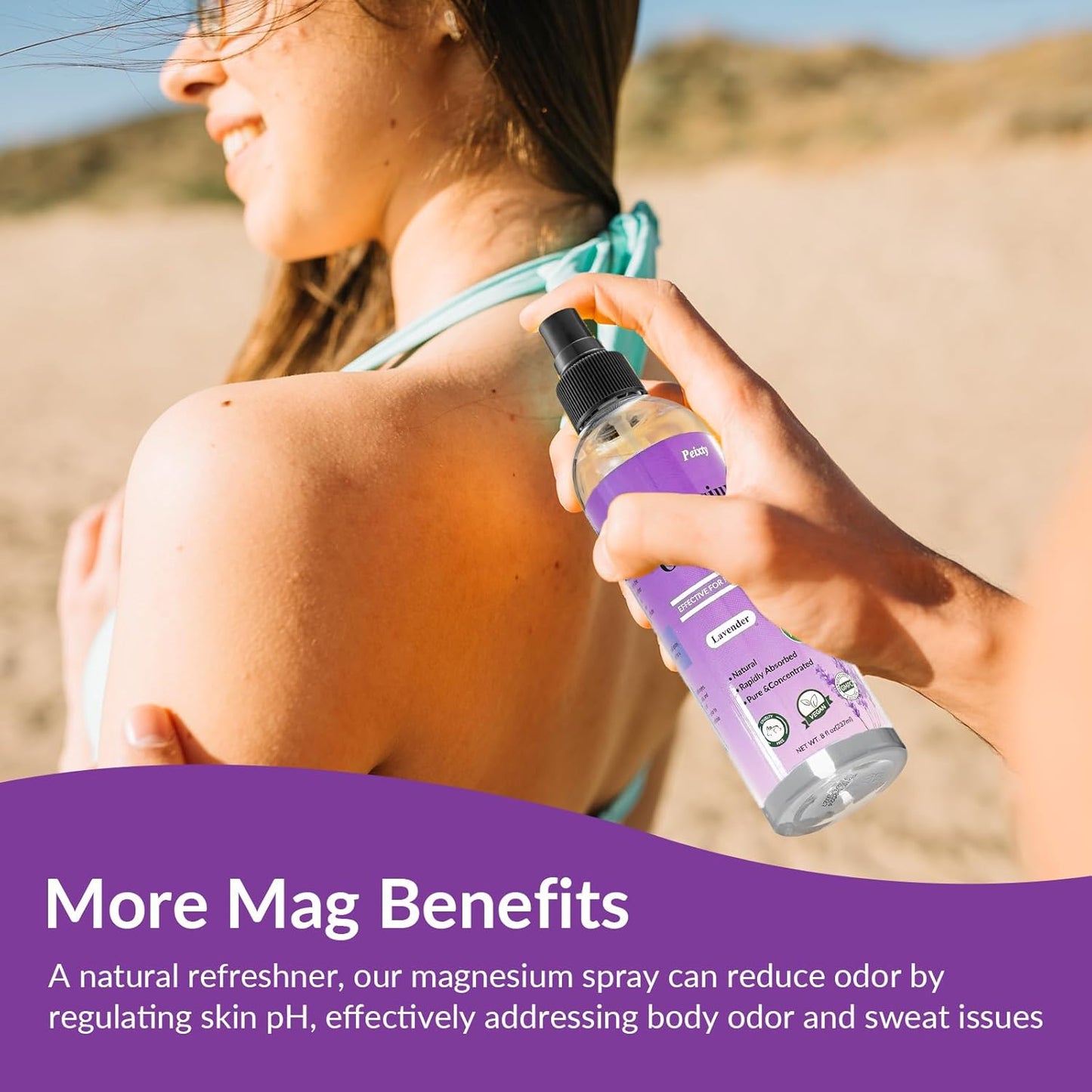 Peixty Lavender Magnesium Oil Spray, 8 fl oz - Less Itchy Topical Foot Magnesium Oil - 100% Pure Magnesium Chloride from Zechstein Seabed