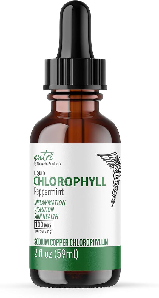 Peppermint Chlorophyll Liquid Drops - Internal Deodorant & Detoxifier - 2 fl oz Bottle - 100mg per Serving - Natural Fusions