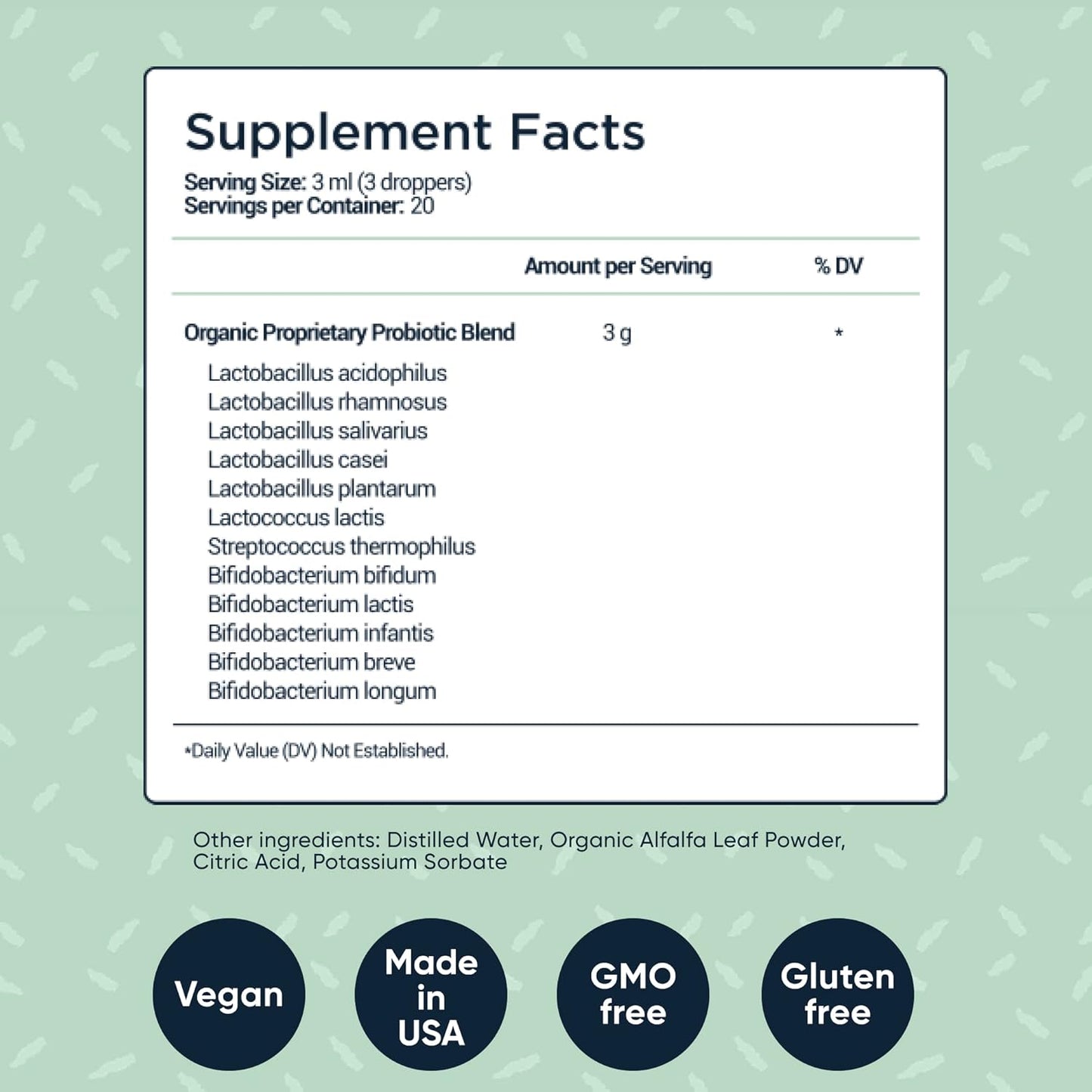 Per Se Labs Liquid Probiotics for Women Men & Kids | Digestive & Gut Health Support | Bifidogenic & Lactobacillus Acidophilus Blend | Alfalfa | Vegan Non-GMO | 2 Fl Oz