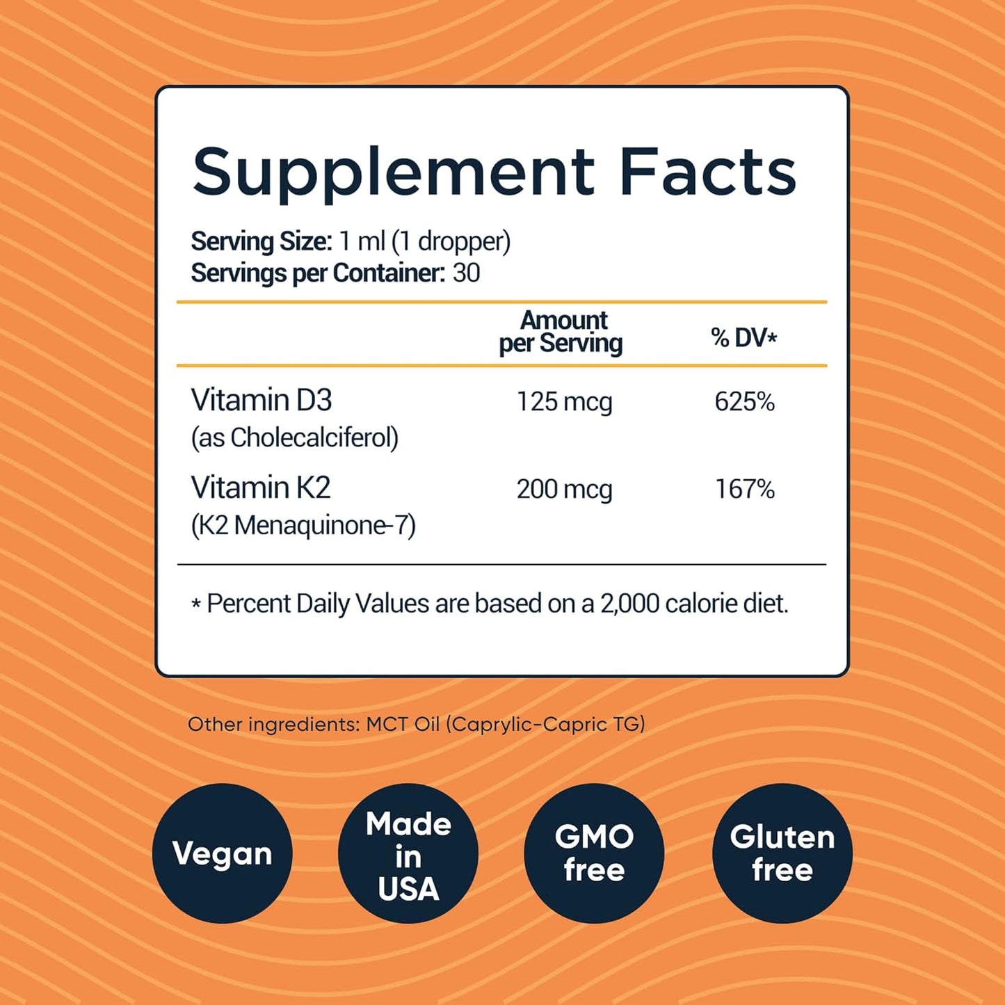 Per Se Labs Vitamin D3 K2 Liquid Drops - 5,000 IU + 200mcg Max Absorption Immune Support - Vegan - Non-GMO - Gluten, Dairy, Soy, Alcohol Free - 1 Oz