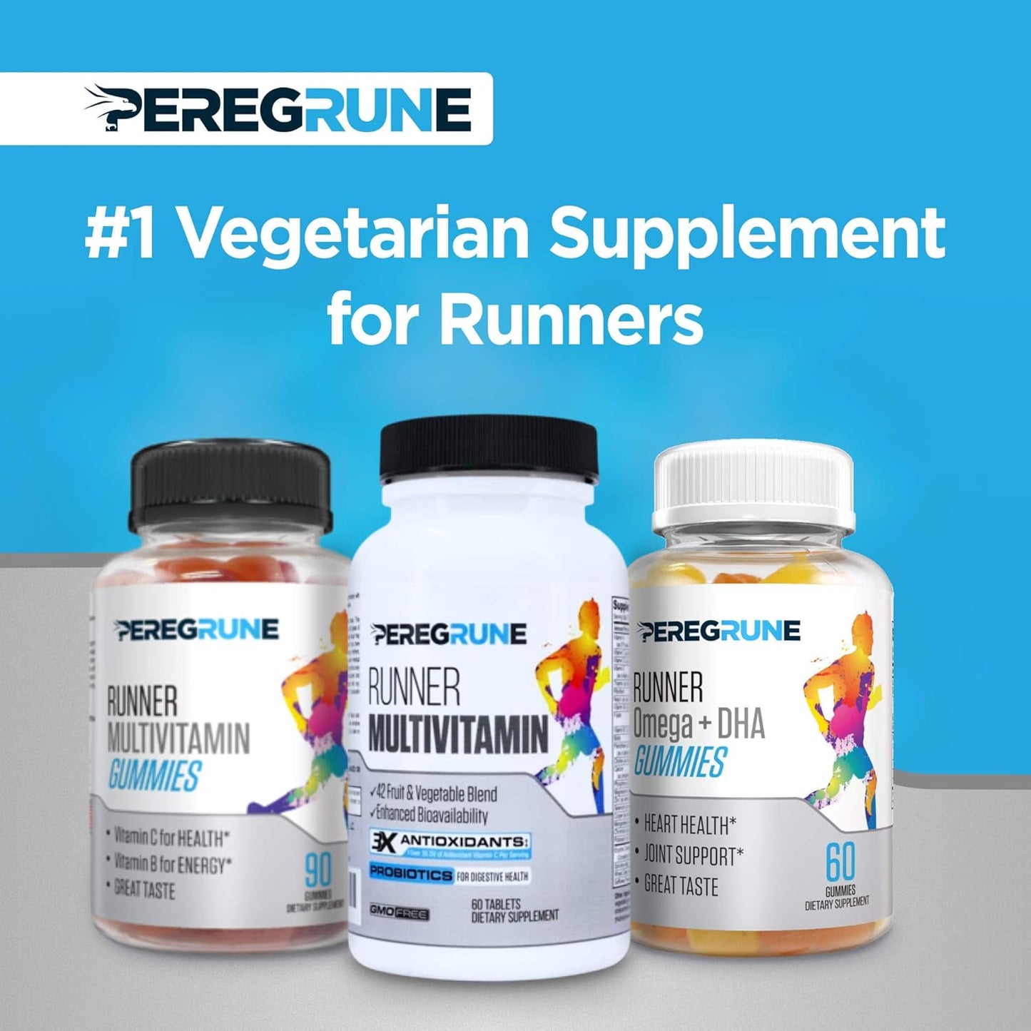 PEREGRUNE Omega 3, 6, and 9 Gummies with DHA for Runners - Daily Heart & Joint Health Supplements - Low Sugar - GMP Certified