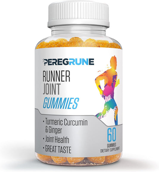 PEREGRUNE Running Joint Support Gummies - Promotes Knee & Cartilage Health with Turmeric & Ginger - Low Sugar Formula - GMP Certified - 50% Less Sugar